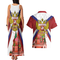 Russia Day Couples Matching Tank Maxi Dress and Hawaiian Shirt Coat Of Arms With Saint Basil's Cathedral