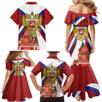 Russia Day Family Matching Mermaid Dress and Hawaiian Shirt Coat Of Arms With Saint Basil's Cathedral