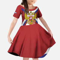 Russia Day Family Matching Off The Shoulder Long Sleeve Dress and Hawaiian Shirt Coat Of Arms With Saint Basil's Cathedral