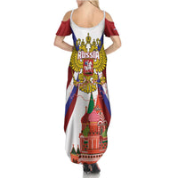 Russia Day Family Matching Summer Maxi Dress and Hawaiian Shirt Coat Of Arms With Saint Basil's Cathedral