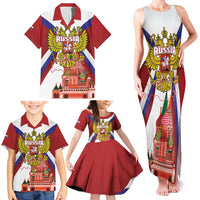 Russia Day Family Matching Tank Maxi Dress and Hawaiian Shirt Coat Of Arms With Saint Basil's Cathedral