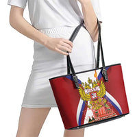 Russia Day Leather Tote Bag Coat Of Arms With Saint Basil's Cathedral