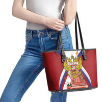 Russia Day Leather Tote Bag Coat Of Arms With Saint Basil's Cathedral