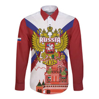 Russia Day Long Sleeve Button Shirt Coat Of Arms With Saint Basil's Cathedral