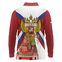 Russia Day Long Sleeve Polo Shirt Coat Of Arms With Saint Basil's Cathedral