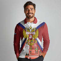 Russia Day Long Sleeve Polo Shirt Coat Of Arms With Saint Basil's Cathedral
