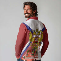 Russia Day Long Sleeve Polo Shirt Coat Of Arms With Saint Basil's Cathedral