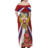 Russia Day Off Shoulder Maxi Dress Coat Of Arms With Saint Basil's Cathedral