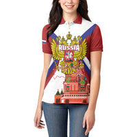 Russia Day Women Polo Shirt Coat Of Arms With Saint Basil's Cathedral