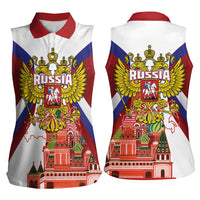 Russia Day Women Sleeveless Polo Shirt Coat Of Arms With Saint Basil's Cathedral