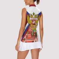 Russia Day Women Sleeveless Polo Shirt Coat Of Arms With Saint Basil's Cathedral