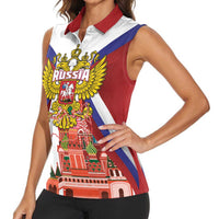 Russia Day Women Sleeveless Polo Shirt Coat Of Arms With Saint Basil's Cathedral