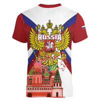 Russia Day Women V-Neck T-Shirt Coat Of Arms With Saint Basil's Cathedral