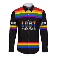 Pride Month LGBT Long Sleeve Button Shirt Proud Of Who I Am Black - Wonder Print Shop