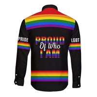 Pride Month LGBT Long Sleeve Button Shirt Proud Of Who I Am Black - Wonder Print Shop