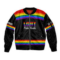 Pride Month LGBT Sleeve Zip Bomber Jacket Proud Of Who I Am Black - Wonder Print Shop