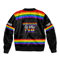 Pride Month LGBT Sleeve Zip Bomber Jacket Proud Of Who I Am Black - Wonder Print Shop
