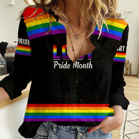Pride Month LGBT Women Casual Shirt Proud Of Who I Am Black - Wonder Print Shop
