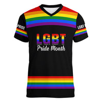 Pride Month LGBT Women V Neck T Shirt Proud Of Who I Am Black - Wonder Print Shop