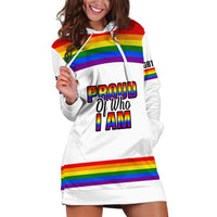 Pride Month LGBT Hoodie Dress Proud Of Who I Am White - Wonder Print Shop