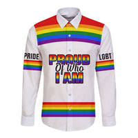 Pride Month LGBT Long Sleeve Button Shirt Proud Of Who I Am White - Wonder Print Shop