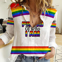 Pride Month LGBT Women Casual Shirt Proud Of Who I Am White - Wonder Print Shop