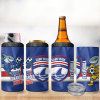 Cabo Verde Football 2026 Custom 4 in 1 Can Cooler Tumbler Forca Tubaroes Azuis