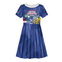 Cabo Verde Football 2026 Custom Kid Short Sleeve Dress Forca Tubaroes Azuis