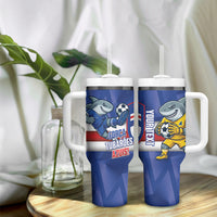 Cabo Verde Football 2026 Custom Tumbler With Handle Forca Tubaroes Azuis