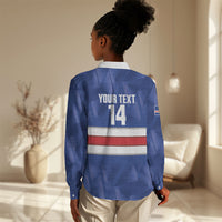 Cabo Verde Football 2026 Custom Women Casual Shirt Forca Tubaroes Azuis