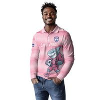 Cabo Verde Football 2026 Custom Long Sleeve Polo Shirt Tubaroes Azuis Goalkeeper Pink Jersey