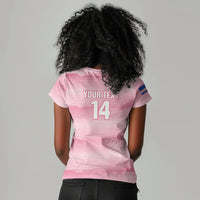 Cabo Verde Football 2026 Custom Women V-Neck T-Shirt Tubaroes Azuis Goalkeeper Pink Jersey
