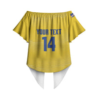 Cabo Verde Football 2026 Custom Off Shoulder Wrap Waist Top Tubaroes Azuis Goalkeeper Yellow Jersey