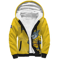Cabo Verde Football 2026 Custom Sherpa Hoodie Tubaroes Azuis Goalkeeper Yellow Jersey
