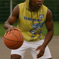 Cabo Verde Football 2026 Custom Sleeveless Hoodie Tubaroes Azuis Goalkeeper Yellow Jersey