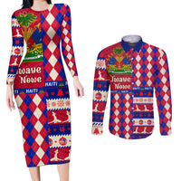 Haiti Christmas Couples Matching Long Sleeve Bodycon Dress and Long Sleeve Button Shirt Jwaye Nowe 2023 With Coat Of Arms - Wonder Print Shop