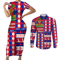 Haiti Christmas Couples Matching Short Sleeve Bodycon Dress and Long Sleeve Button Shirt Jwaye Nowe 2023 With Coat Of Arms - Wonder Print Shop