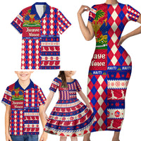Haiti Christmas Family Matching Short Sleeve Bodycon Dress and Hawaiian Shirt Jwaye Nowe 2023 With Coat Of Arms - Wonder Print Shop