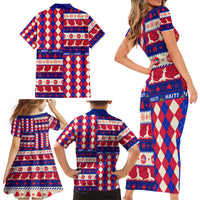 Haiti Christmas Family Matching Short Sleeve Bodycon Dress and Hawaiian Shirt Jwaye Nowe 2023 With Coat Of Arms - Wonder Print Shop
