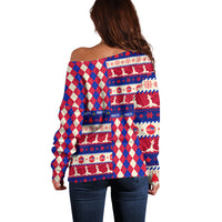 Haiti Christmas Off Shoulder Sweater Jwaye Nowe 2023 With Coat Of Arms - Wonder Print Shop
