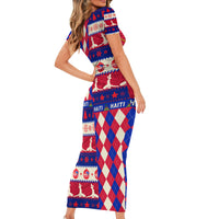 Haiti Christmas Short Sleeve Bodycon Dress Jwaye Nowe 2023 With Coat Of Arms - Wonder Print Shop