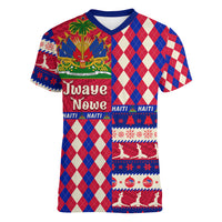 Haiti Christmas Women V Neck T Shirt Jwaye Nowe 2023 With Coat Of Arms - Wonder Print Shop