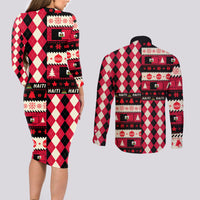 Haiti 1964 Christmas Couples Matching Long Sleeve Bodycon Dress and Long Sleeve Button Shirt Jwaye Nowe 2023 With Coat Of Arms - Wonder Print Shop