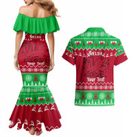 Personalised Wales Christmas Couples Matching Mermaid Dress and Hawaiian Shirt Nadolig Llawen Cymru Unique Version - Wonder Print Shop