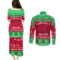 Personalised Wales Christmas Couples Matching Puletasi Dress and Long Sleeve Button Shirt Nadolig Llawen Cymru Unique Version - Wonder Print Shop