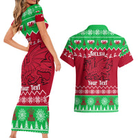 Personalised Wales Christmas Couples Matching Short Sleeve Bodycon Dress and Hawaiian Shirt Nadolig Llawen Cymru Unique Version - Wonder Print Shop