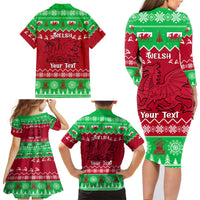 Personalised Wales Christmas Family Matching Long Sleeve Bodycon Dress and Hawaiian Shirt Nadolig Llawen Cymru Unique Version - Wonder Print Shop