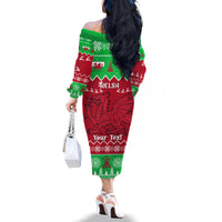 Personalised Wales Christmas Family Matching Off Shoulder Long Sleeve Dress and Hawaiian Shirt Nadolig Llawen Cymru Unique Version - Wonder Print Shop