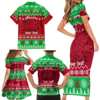 Personalised Wales Christmas Family Matching Short Sleeve Bodycon Dress and Hawaiian Shirt Nadolig Llawen Cymru Unique Version - Wonder Print Shop