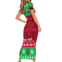 Personalised Wales Christmas Short Sleeve Bodycon Dress Nadolig Llawen Cymru Unique Version - Wonder Print Shop